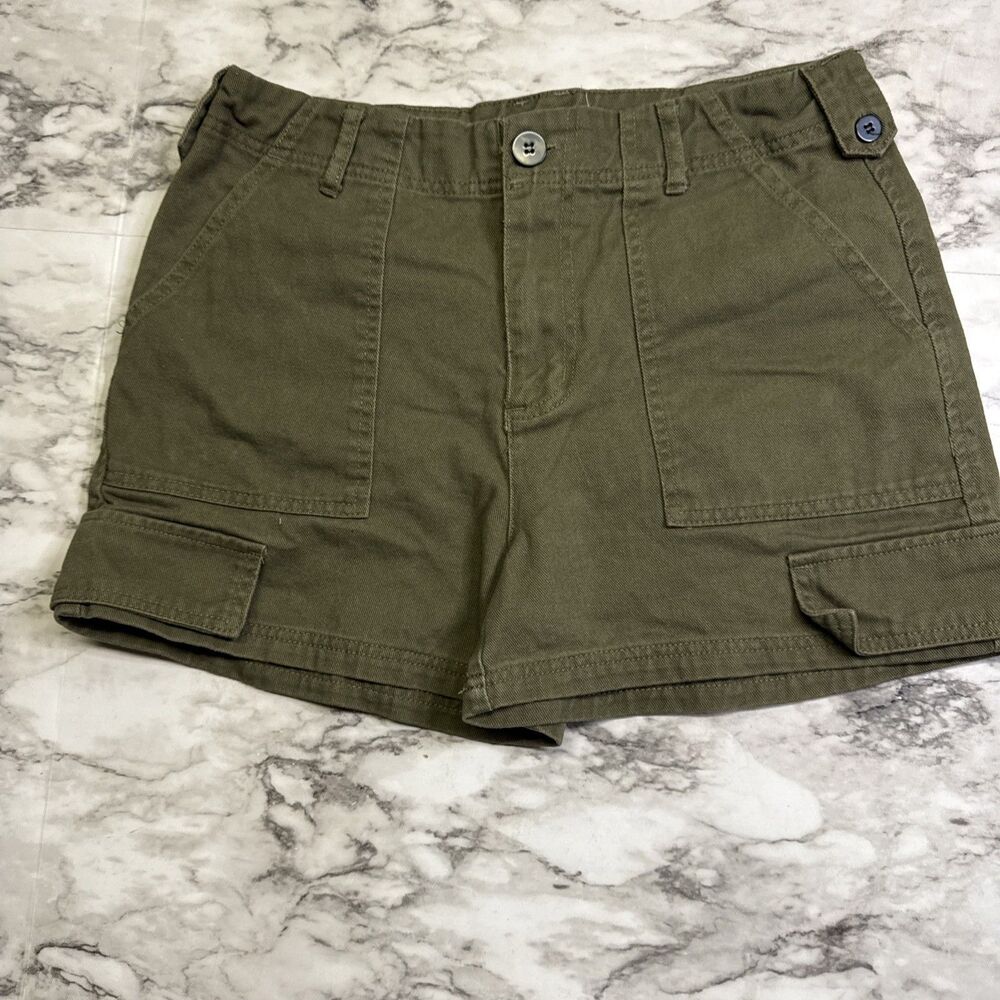 Angel Kiss Womens Twill Mid Rise Cargo Shorts 3 Inch Inseam Khaki Size Large EUC